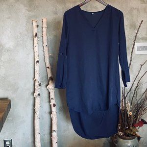 Navy Blue tunic mini dress V neck Size L
